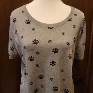 Women's Gray T-Shirt with Black Paw Prints
